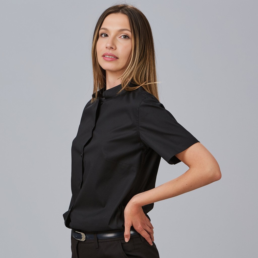 Camisa mujer manga corta cuello mao elastán | Workers Uniformes