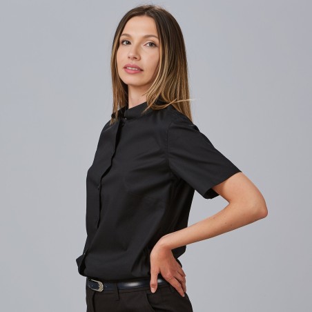 Camisa mujer manga corta cuello mao elastán | Workers Uniformes