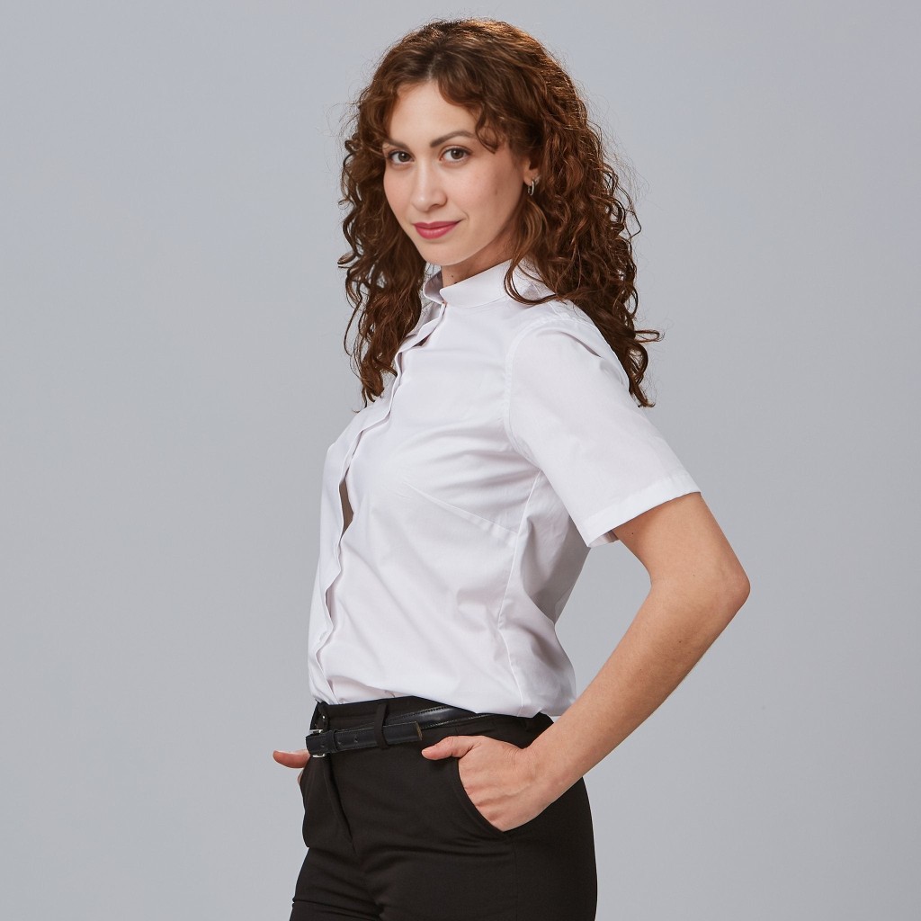 Camisa mujer manga corta cuello mao elastán | Workers Uniformes